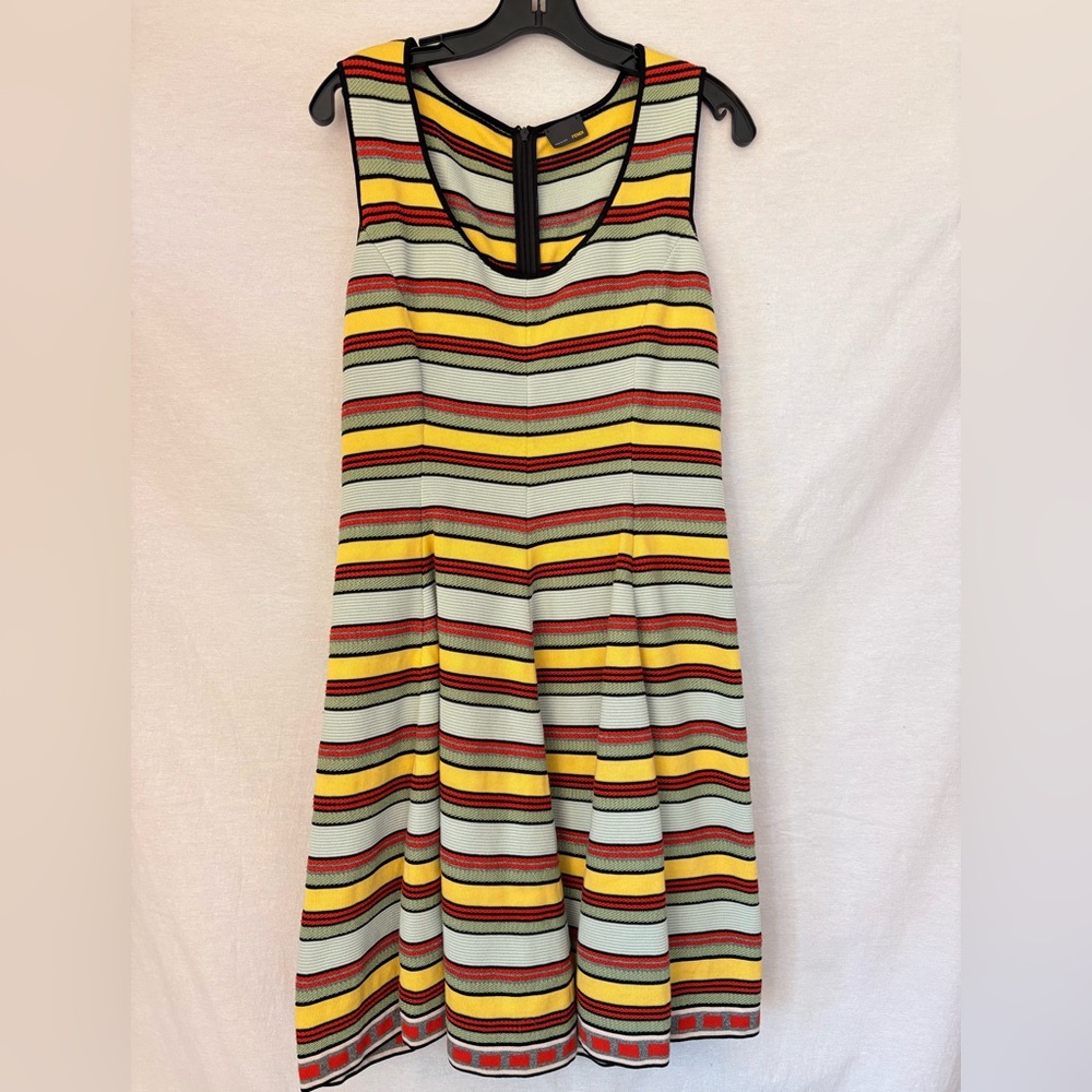 Fendi A-Line Flounce Sleeveless Embossed Dress